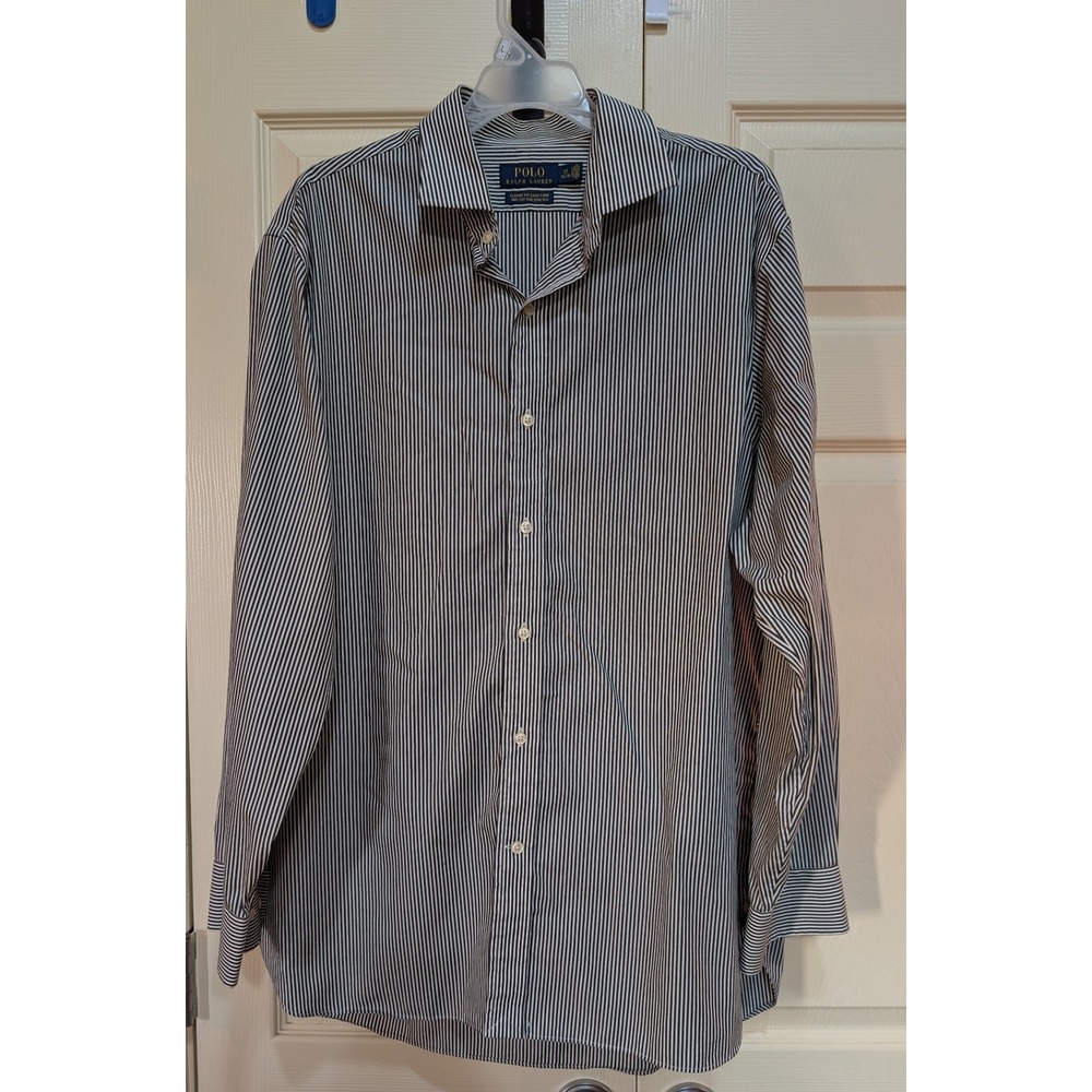 Polo Ralph Lauren Distinguished Striped Button Down Shirt Black White 17 34/35